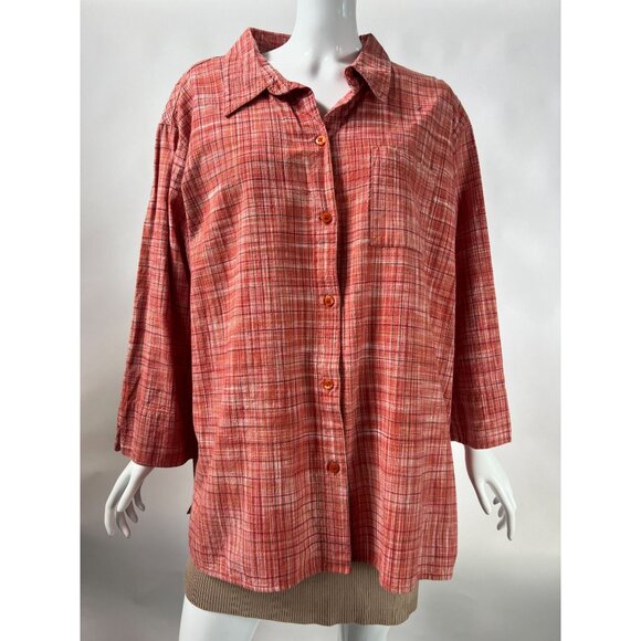 Victoria Jones Womans Red Plaid Cotton Button-Up Shirt 2X - Picture 16 of 16